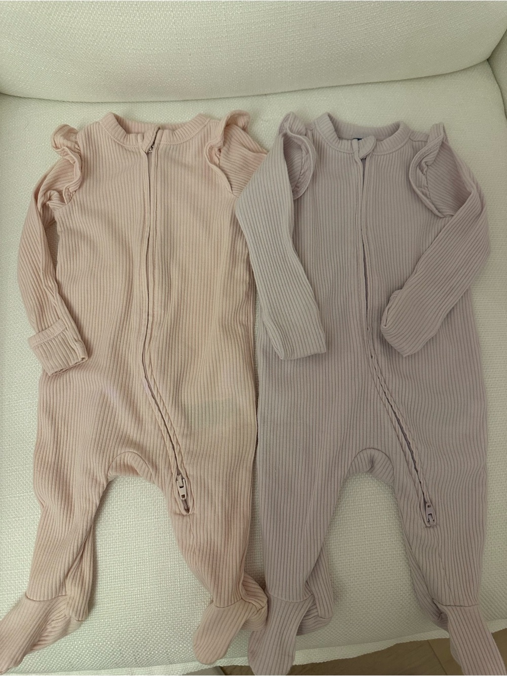 Old Navy Soft Ribbed Footed One-Piece Romper - Pink & lilac 2pc